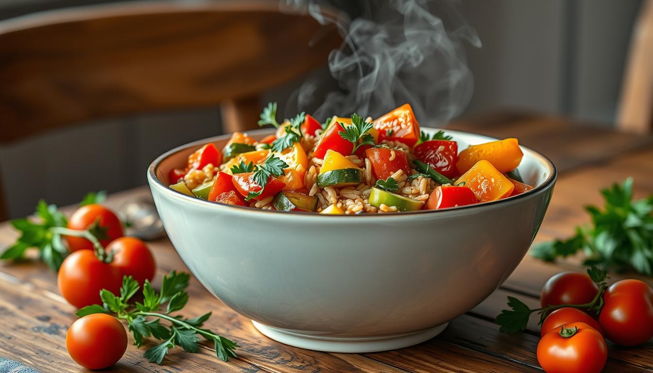 Rezept für Djuveč (Balkan-Gemüse-Reis-Eintopf) Rezept für Djuveč (Balkan-Gemüse-Reis-Eintopf)