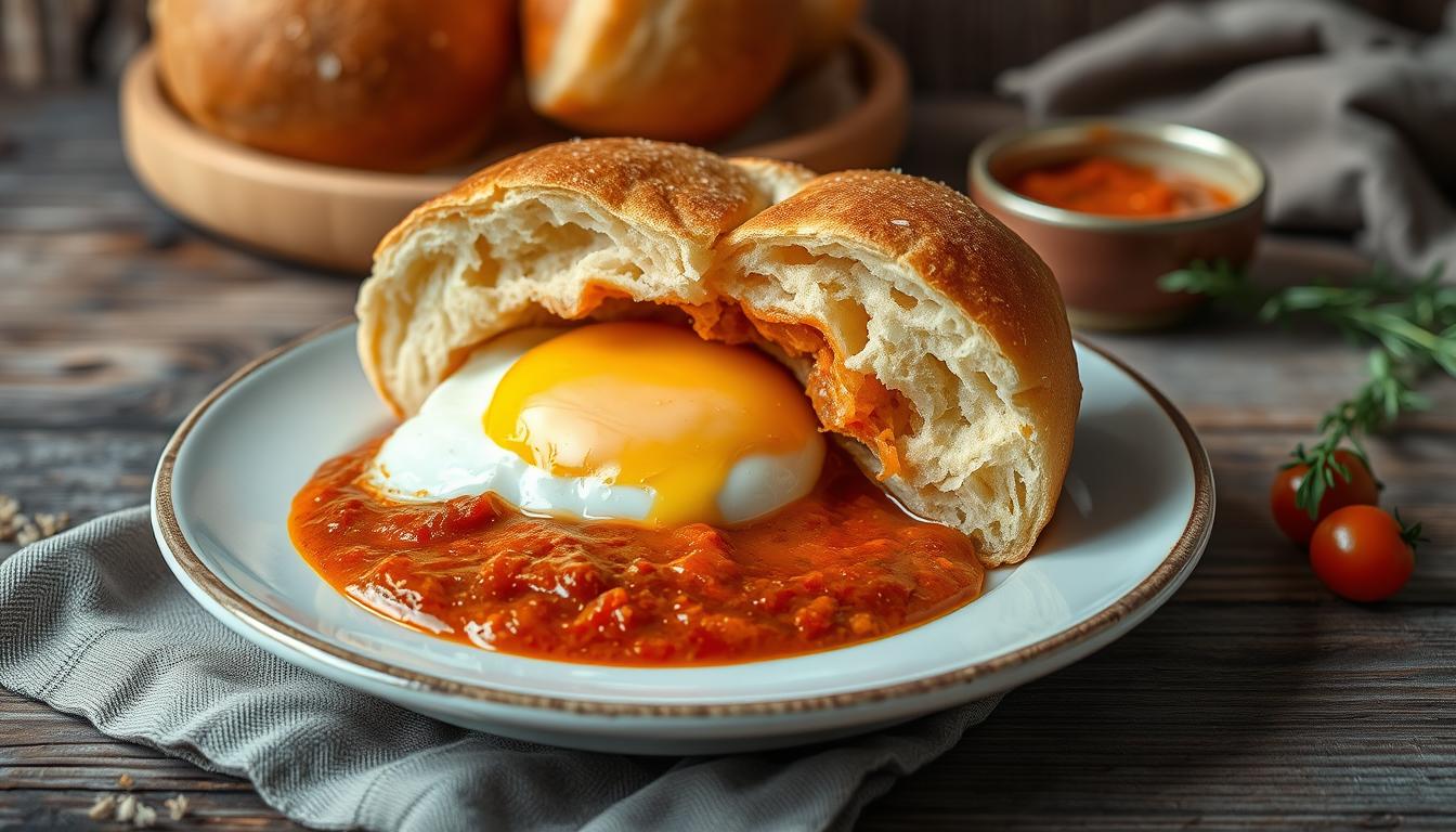 Rezept für Komplet Lepinja (gefülltes Brot mit Ei und Sauce) Rezept für Komplet Lepinja (gefülltes Brot mit Ei und Sauce)