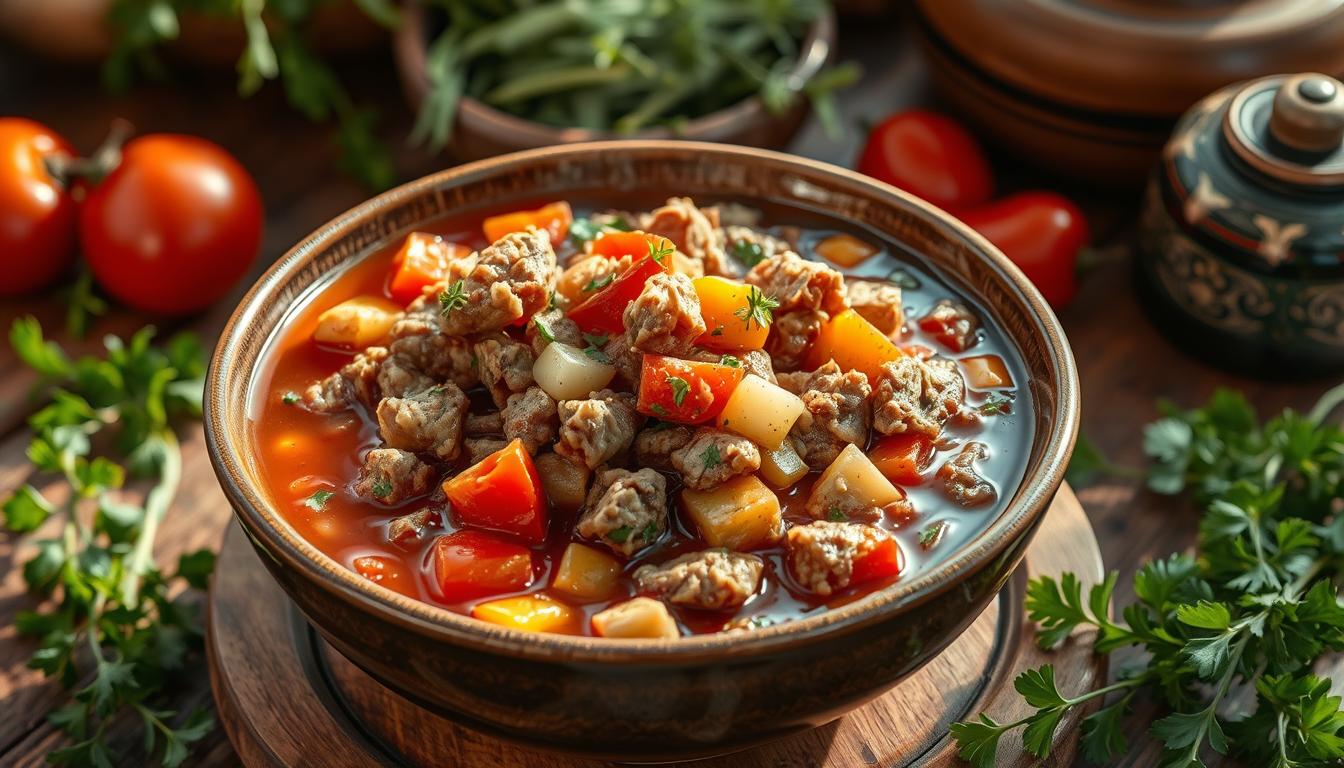 Rezept für Leskovačka Mućkalica (gemischter Eintopf) Rezept für Leskovačka Mućkalica (gemischter Eintopf)