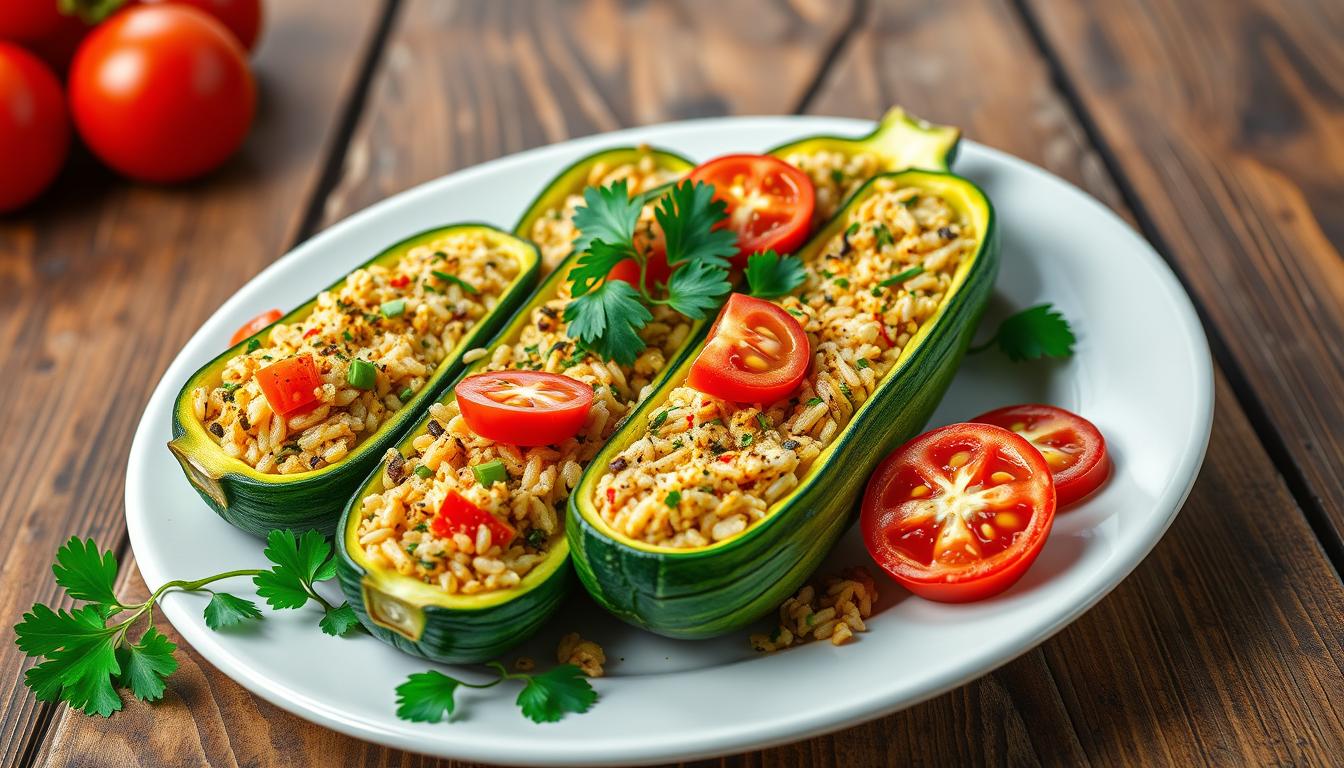 Rezept für Polneti Tikvicki (gefüllte Zucchini) Rezept für Polneti Tikvicki (gefüllte Zucchini)