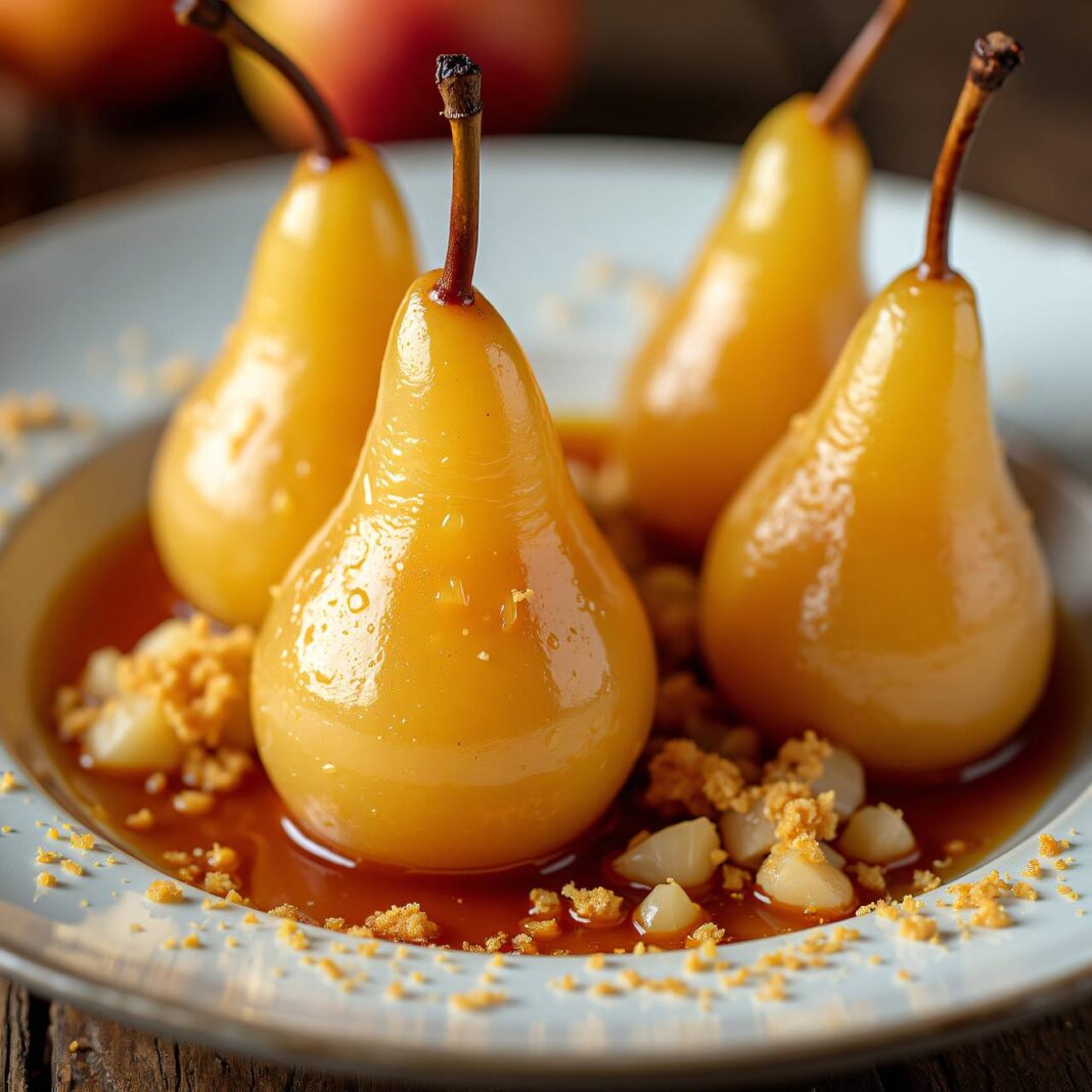 Amaretto-Birnen mit Mandel-Croquant Rezept Amaretto-Birnen mit Mandel-Croquant Rezept