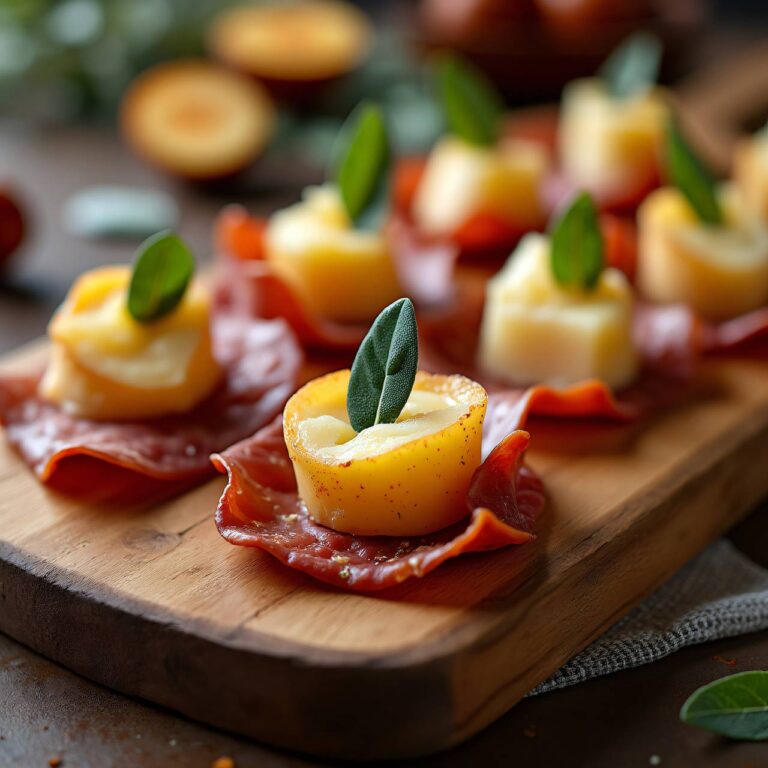 Aperitif-Häppchen mit Birnen, Käse und Trockenfleisch Rezept