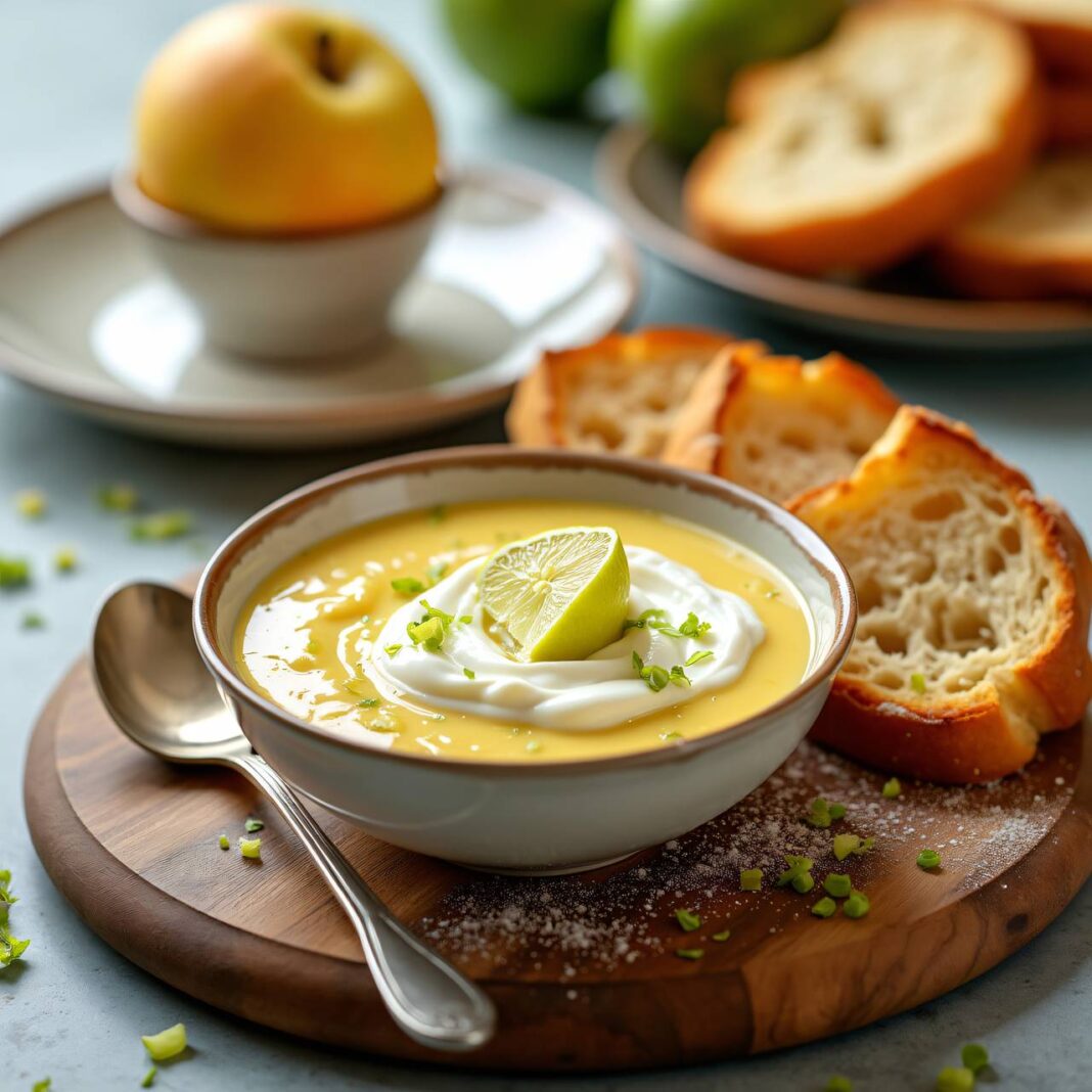 Apfel-Joghurt-Crème zu gebackenen Brotscheiben Rezept Apfel-Joghurt-Crème zu gebackenen Brotscheiben Rezept