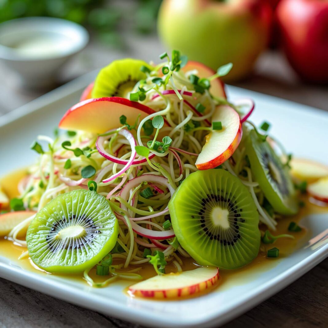 Apfel-Kiwi-Salat auf Sprossen Rezept Apfel-Kiwi-Salat auf Sprossen Rezept