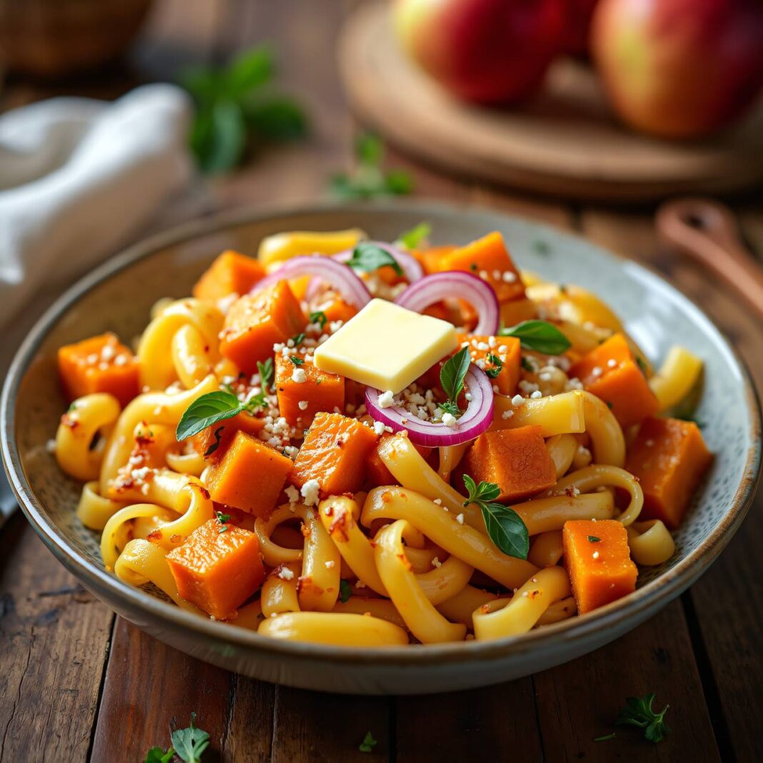 Apfel-Kürbis-Gemüse mit Käseknöpfli Rezept Apfel-Kürbis-Gemüse mit Käseknöpfli Rezept