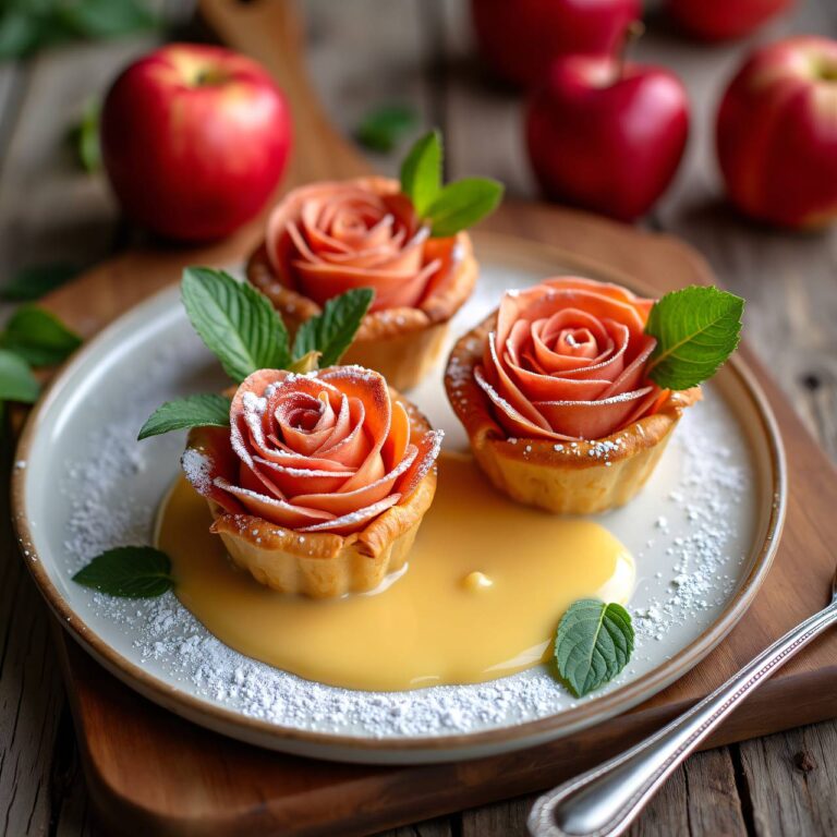 Apfel-Rosen mit Vanillesoße Rezept