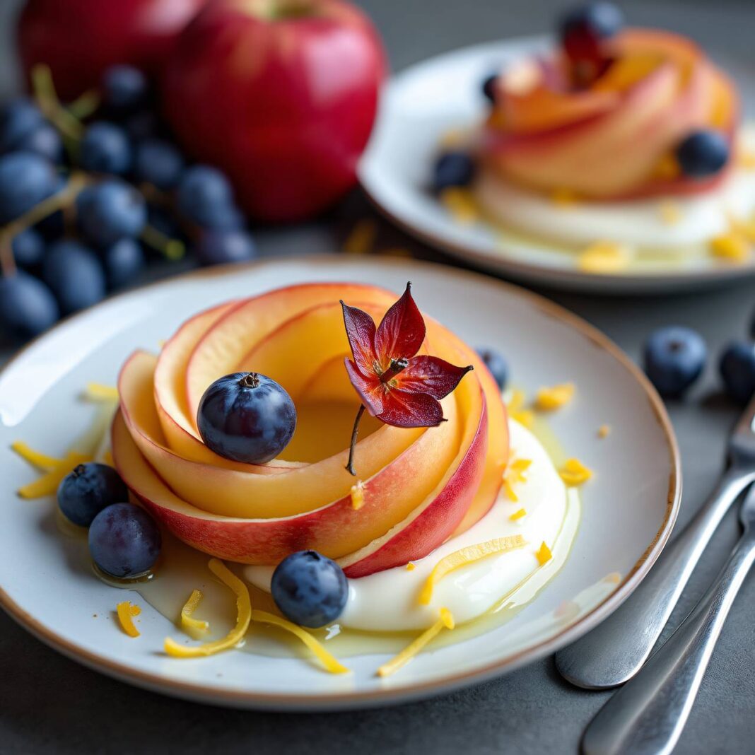 Apfel-Trauben-Blumen mit Kondensmilch-Quarkcrème Rezept Apfel-Trauben-Blumen mit Kondensmilch-Quarkcrème Rezept