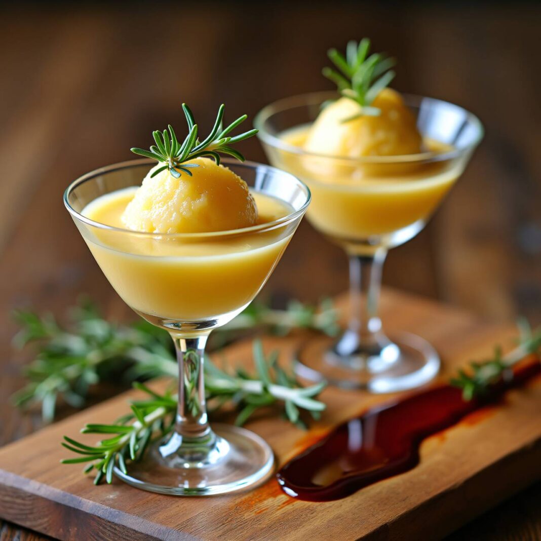 Apfelglace mit Rosmarin an Balsamico-Sauce Rezept Apfelglace mit Rosmarin an Balsamico-Sauce Rezept