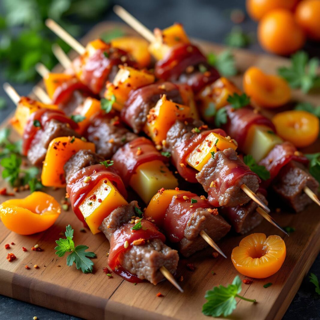 Aprikosen-Rindfleischspieße Rezept Aprikosen-Rindfleischspieße Rezept