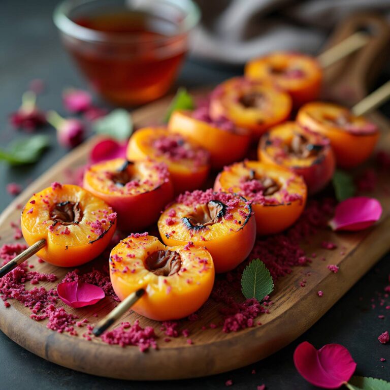 Aprikosenspieße vom Grill mit Rosen-Salbei-Zucker Rezept