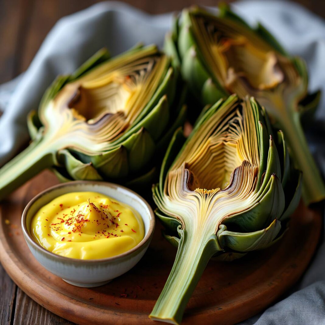 Artischocken mit Quark-Safran-Mayonnaise Rezept Artischocken mit Quark-Safran-Mayonnaise Rezept