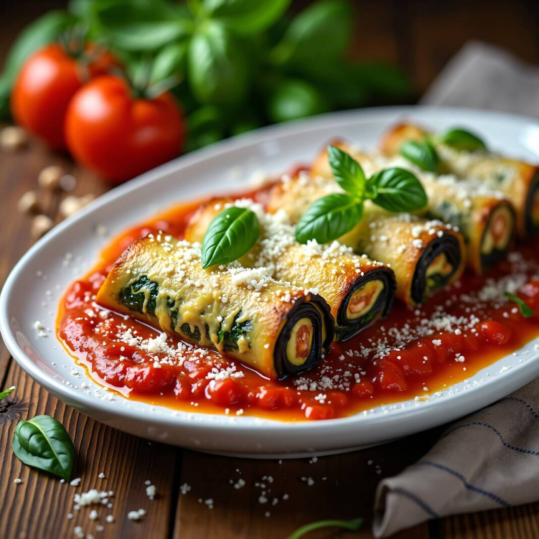 Auberginen-Involtini mit Nussfüllung (Low Carb) Rezept Auberginen-Involtini mit Nussfüllung (Low Carb) Rezept