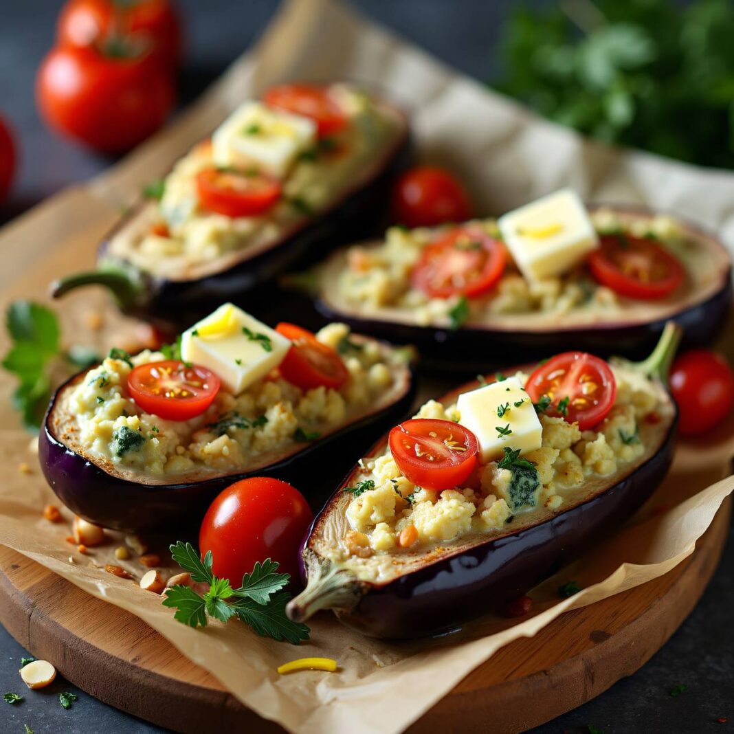 Auberginen mit Mandel-Käse-Füllung Rezept Auberginen mit Mandel-Käse-Füllung Rezept