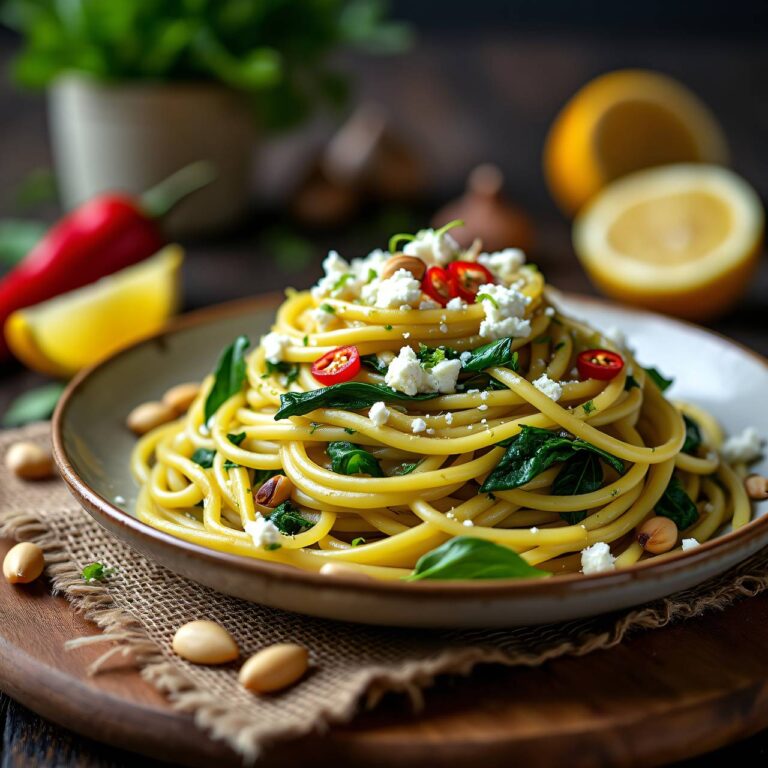 Bärlauch-Spaghetti mit Feta Rezept