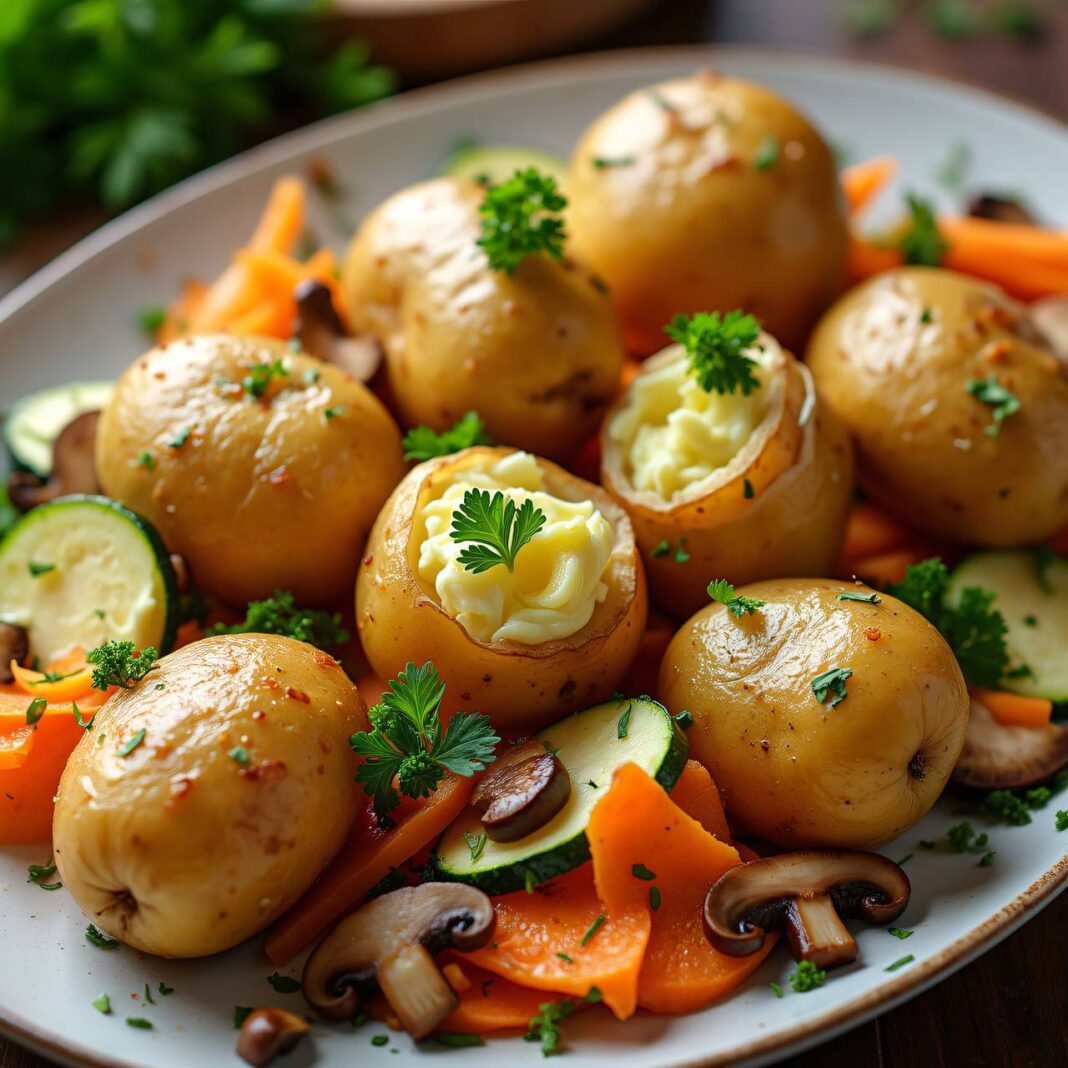 Baked Potatoes mit geriebenem Gemüse Rezept Baked Potatoes mit geriebenem Gemüse Rezept