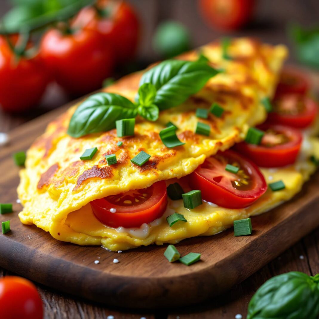 Basilikum-Omelette mit Cherrytomaten und Käse Rezept Basilikum-Omelette mit Cherrytomaten und Käse Rezept