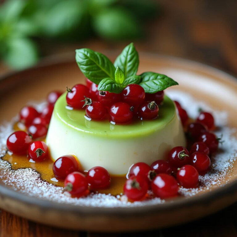 Basilikum-Panna-cotta mit Johannisbeeren Rezept