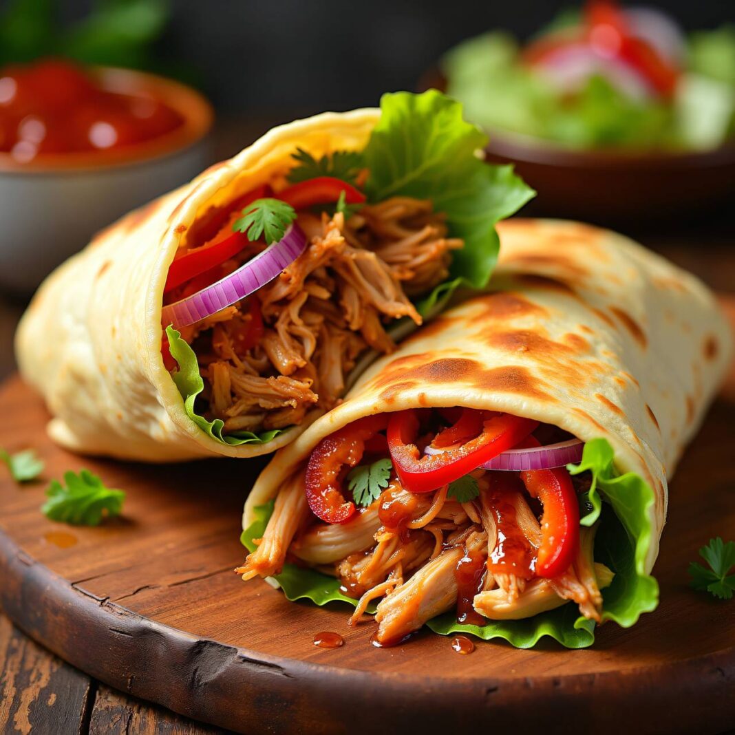 BBQ Pulled Chicken Wrap (Low Carb Wrap) Rezept BBQ Pulled Chicken Wrap (Low Carb Wrap) Rezept
