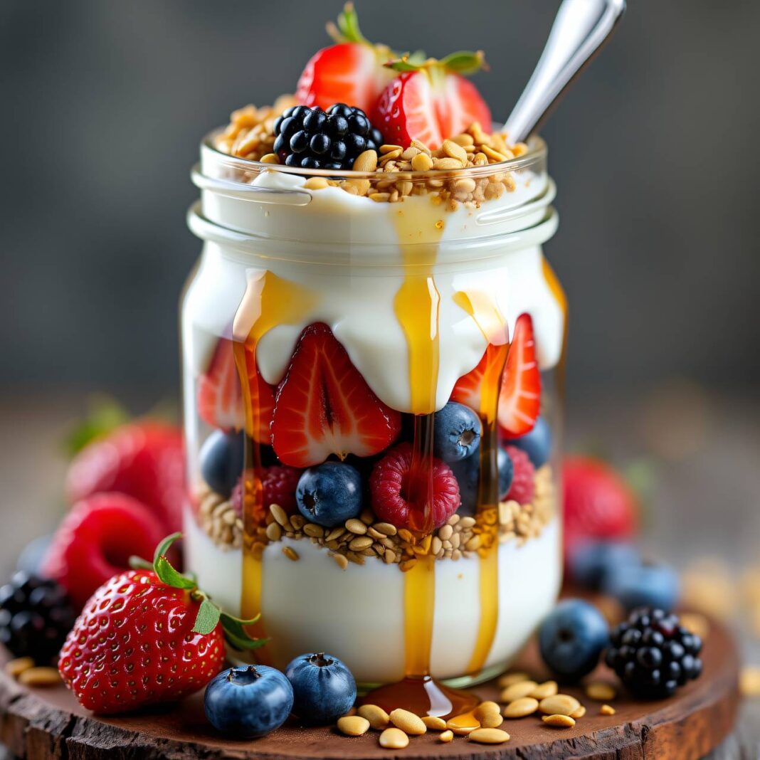 Beeren-Kernen-Müsli mit Joghurt to go Rezept Beeren-Kernen-Müsli mit Joghurt to go Rezept