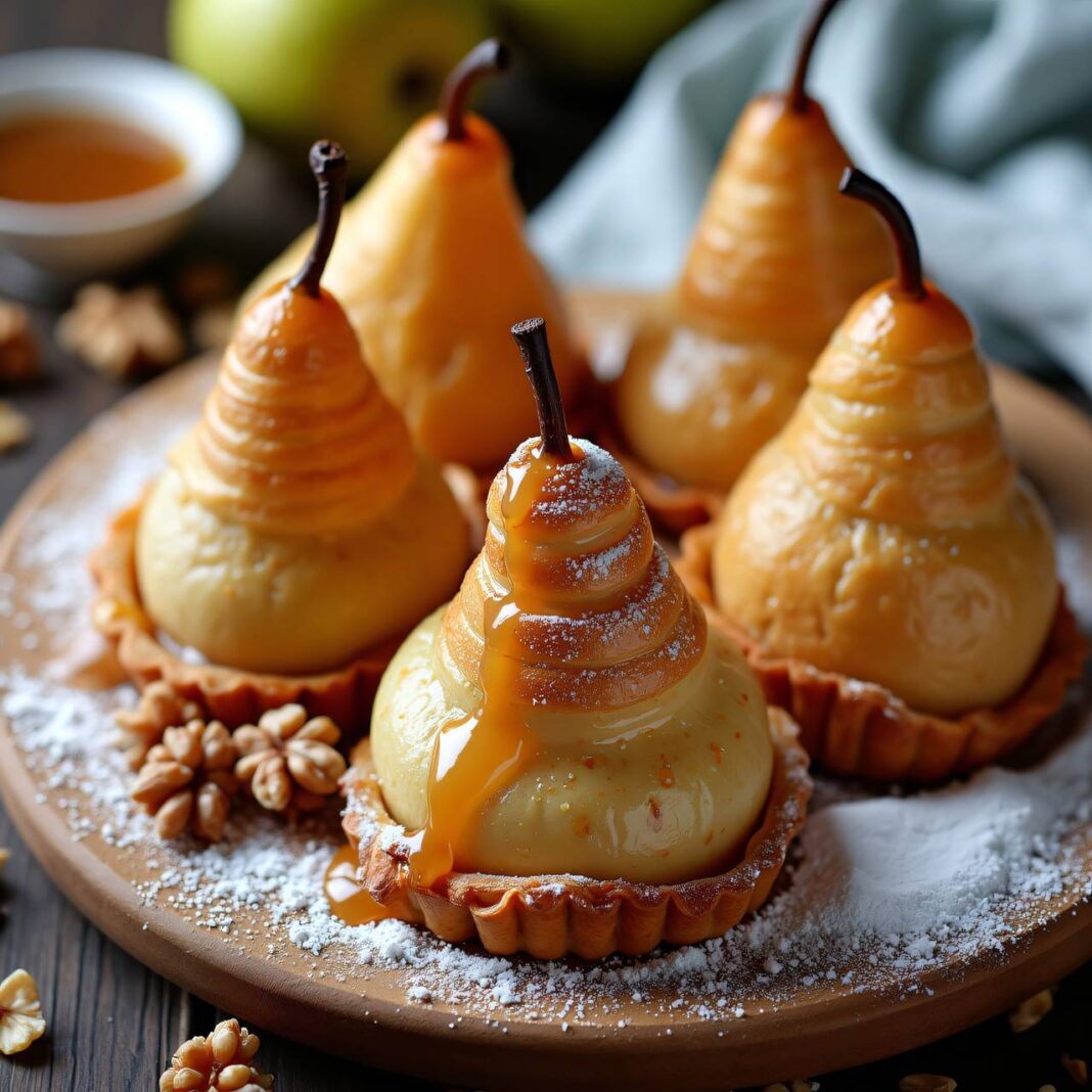 Birnen im Schlafrock mit Caramel-Walnuss-Füllung Rezept Birnen im Schlafrock mit Caramel-Walnuss-Füllung Rezept