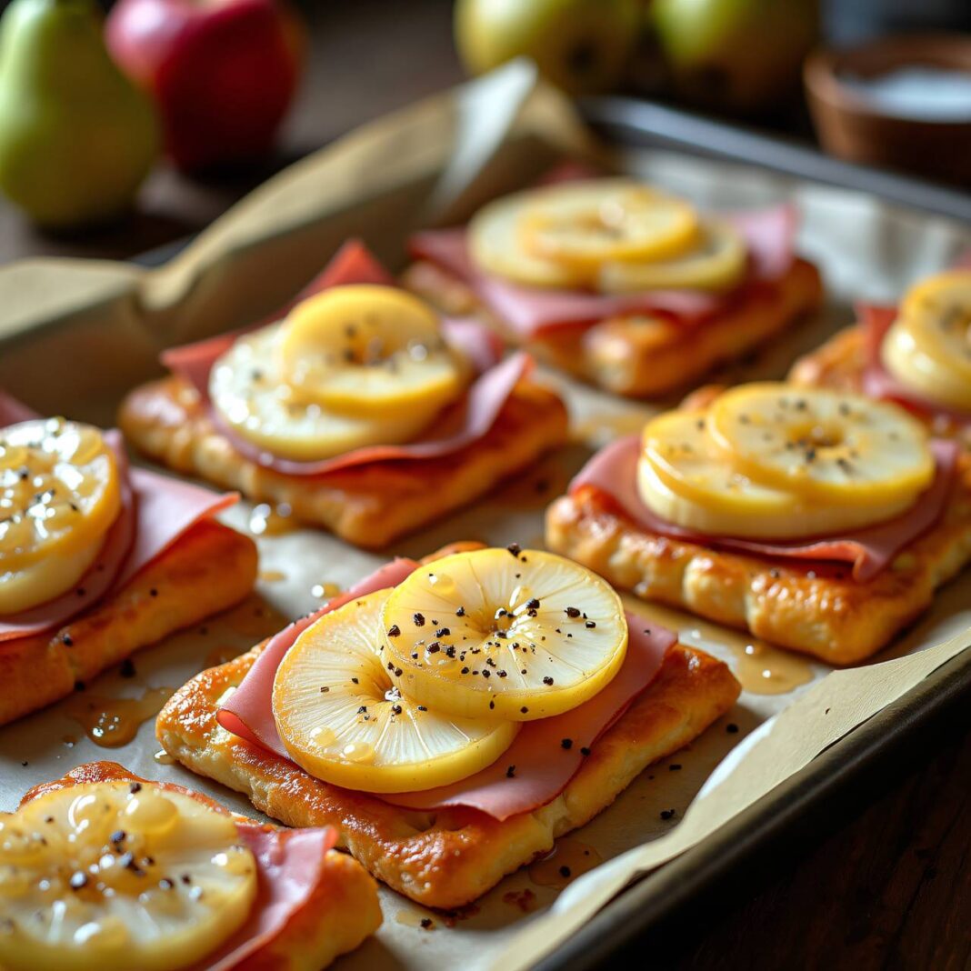 Birnen-Jalousien mit Schinken und Käse Rezept Birnen-Jalousien mit Schinken und Käse Rezept