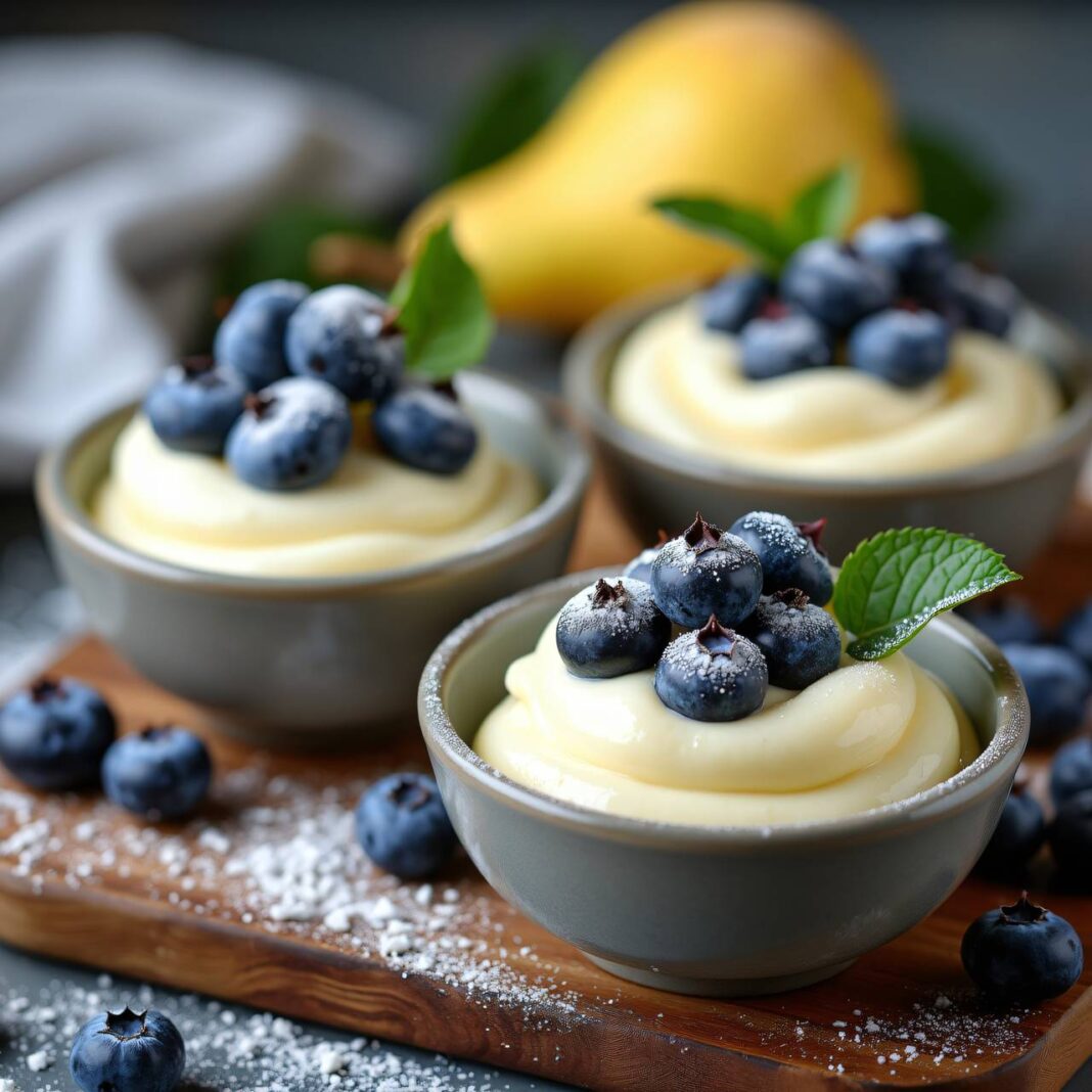 Birnenquarkcrème mit Heidelbeeren (Low Carb) Rezept Birnenquarkcrème mit Heidelbeeren (Low Carb) Rezept