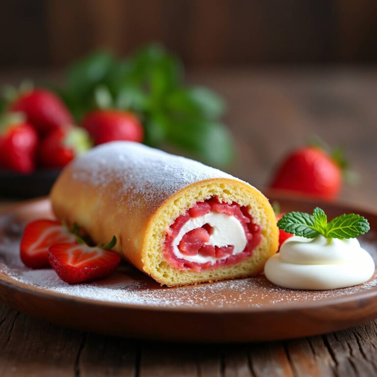 Biskuitroulade mit Erdbeer-Rhabarber-Konfitüre Rezept