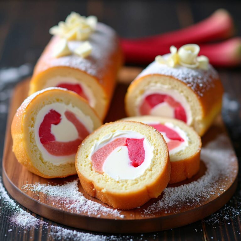 Biskuitroulade mit Rhabarber-Sahne-Füllung Rezept