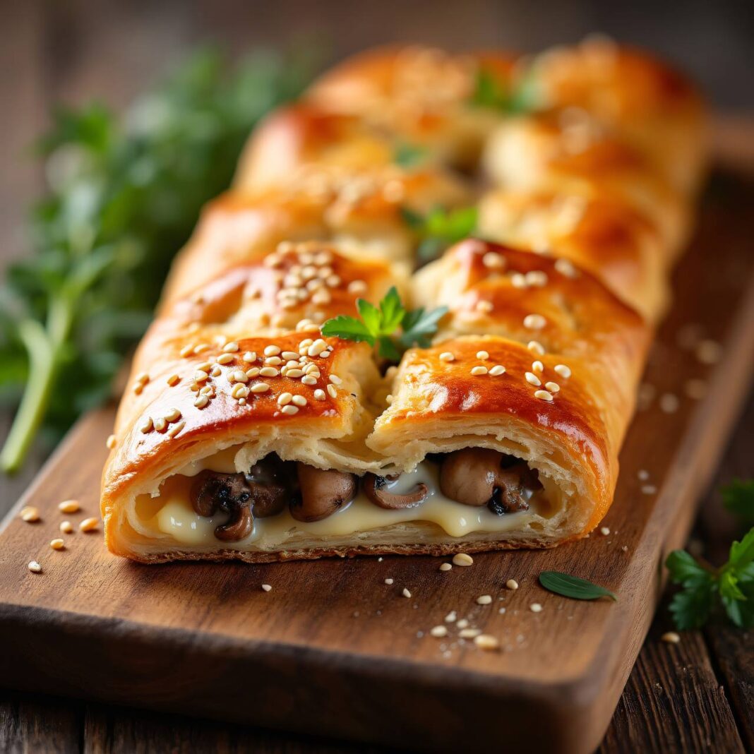 Blätterteig-Gebäck mit Käse- und Pilzfüllung Rezept Blätterteig-Gebäck mit Käse- und Pilzfüllung Rezept