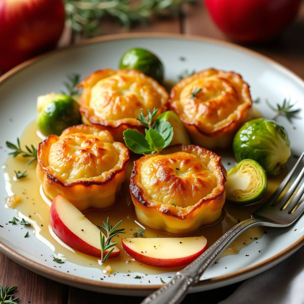 Blätterteig-Pastete vegetarisch mit Rosenkohl und Äpfeln Rezept Blätterteig-Pastete vegetarisch mit Rosenkohl und Äpfeln Rezept