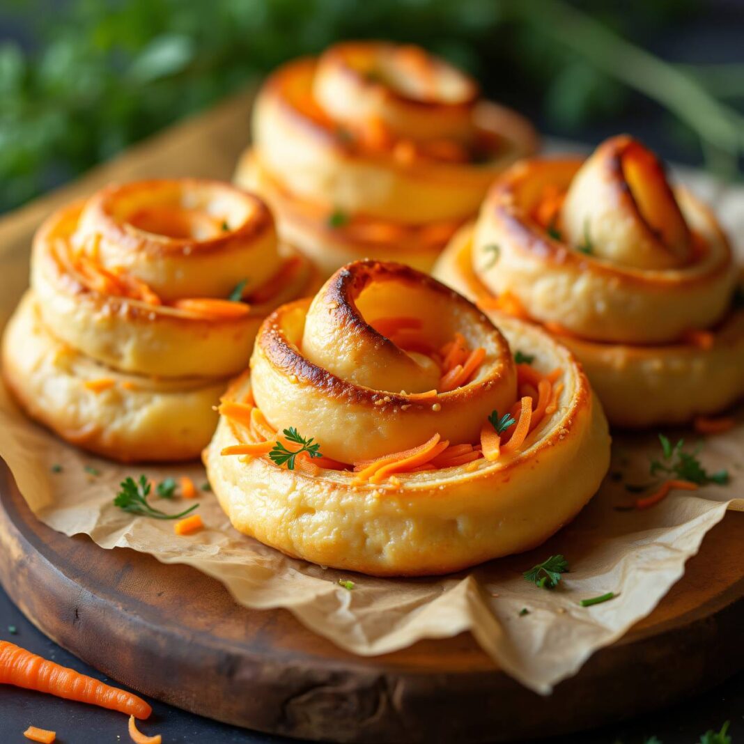 Blätterteigschnecken mit Käse und Karotten Rezept Blätterteigschnecken mit Käse und Karotten Rezept