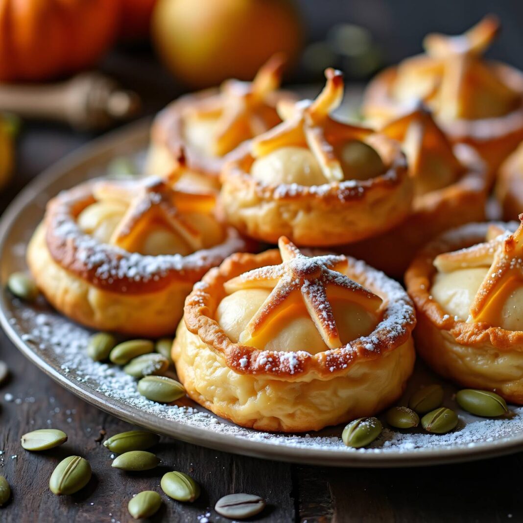 Blätterteigtaschen mit Birnen-Kürbiskern-Füllung Rezept Blätterteigtaschen mit Birnen-Kürbiskern-Füllung Rezept