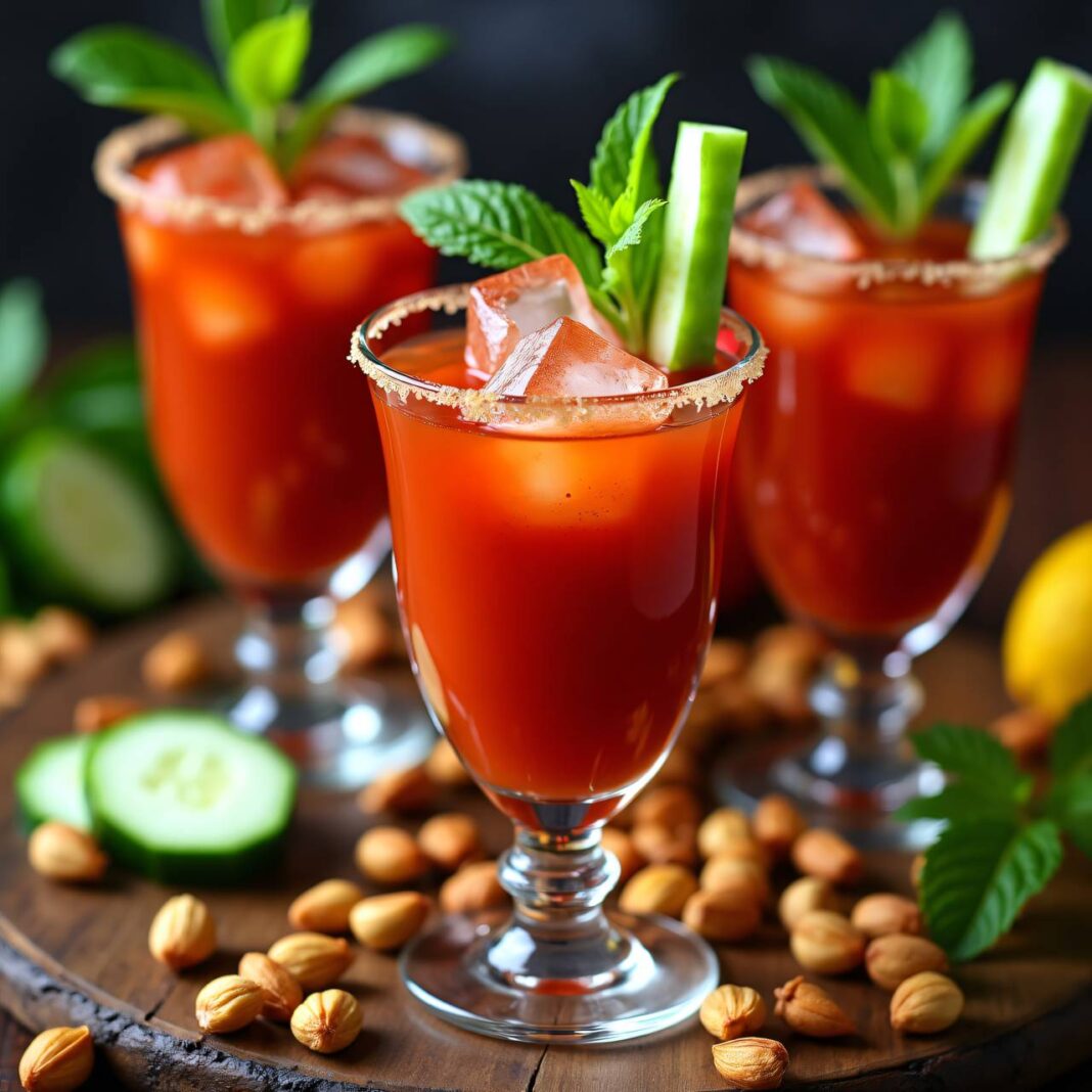 Bloody Mary mit Gurken-Eiswürfeln und Pfeffernüssen Rezept Bloody Mary mit Gurken-Eiswürfeln und Pfeffernüssen Rezept