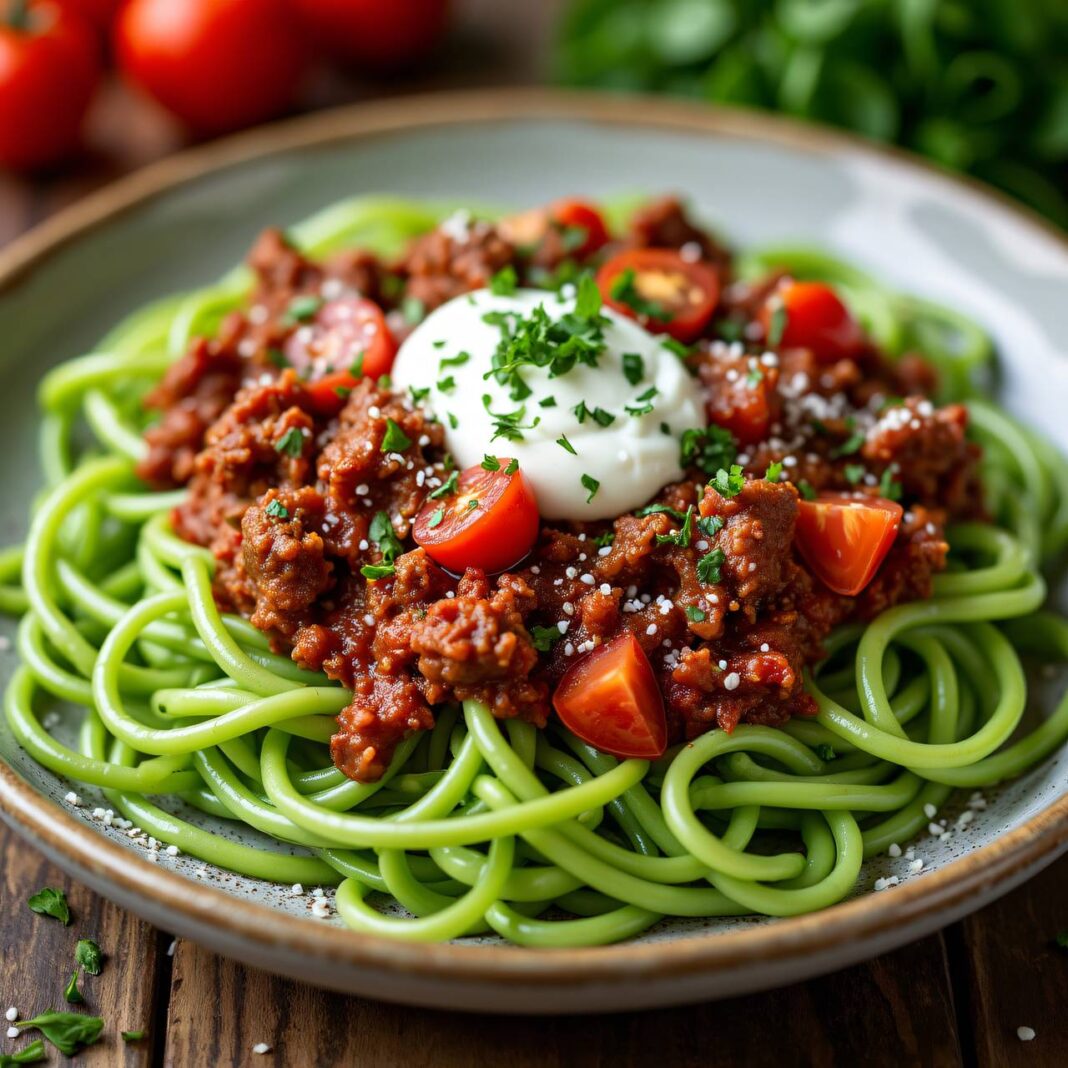 Bohnen-Nudeln mit Bolognese-Sauce (Low Carb) Rezept Bohnen-Nudeln mit Bolognese-Sauce (Low Carb) Rezept