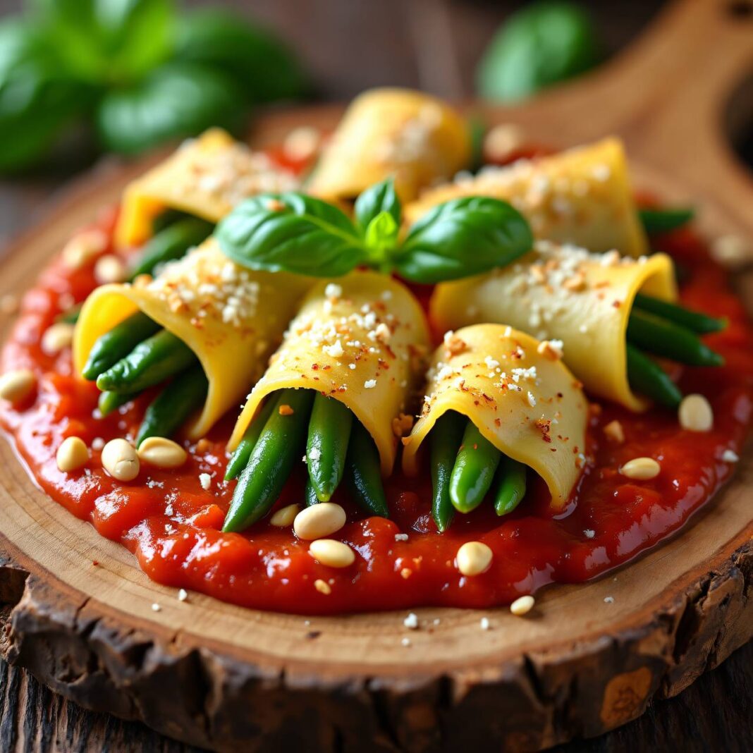Bohnen-Rollen auf Tomaten-Concassé Rezept Bohnen-Rollen auf Tomaten-Concassé Rezept