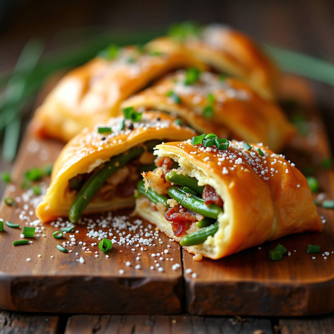 Bohnen-Speck-Strudel mit Zwiebel-Vinaigrette Rezept Bohnen-Speck-Strudel mit Zwiebel-Vinaigrette Rezept