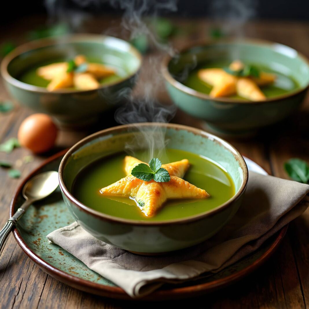 Bouillon mit grünem Eierstich Rezept Bouillon mit grünem Eierstich Rezept