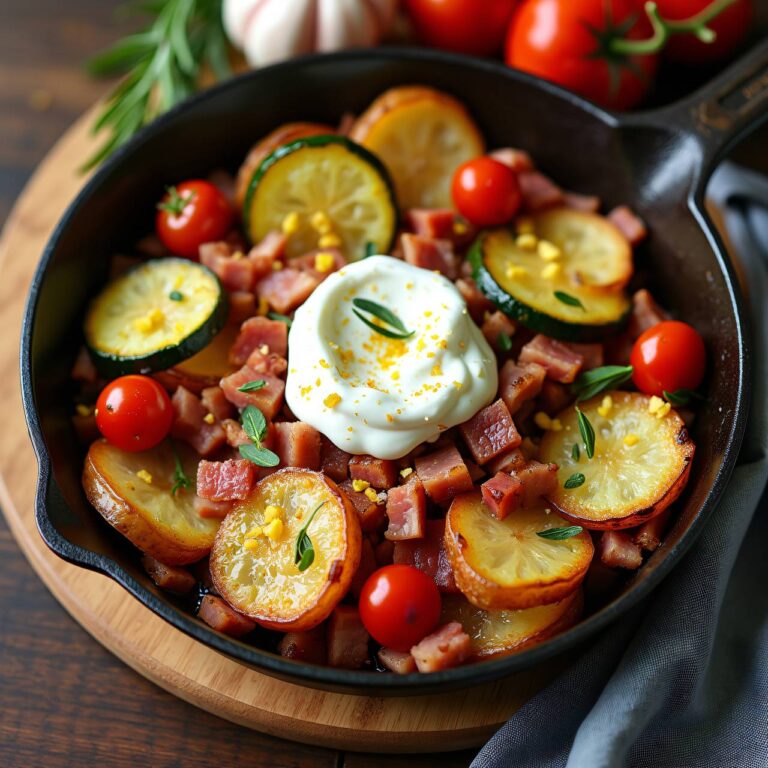 Bratkartoffel-Pfanne mit Knoblauch-Frischkäse Rezept