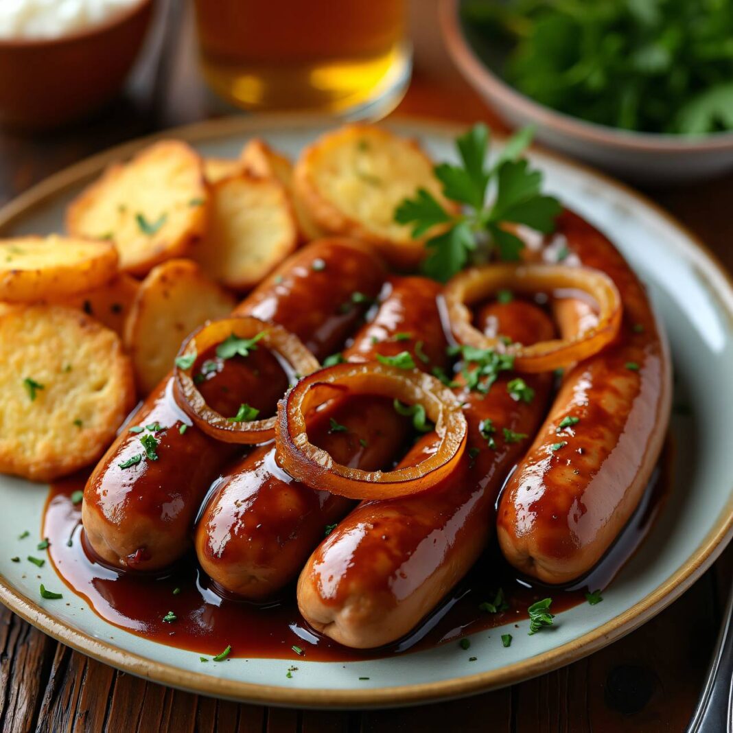 Bratwurst mit Biersauce Rezept Bratwurst mit Biersauce Rezept