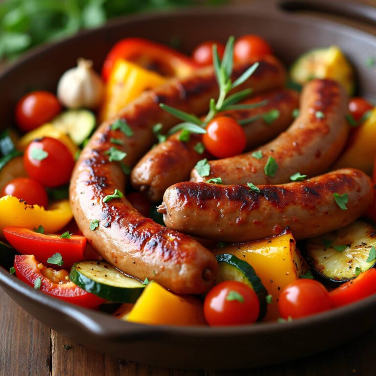 Bratwurst mit Gemüse aus dem Ofen Rezept