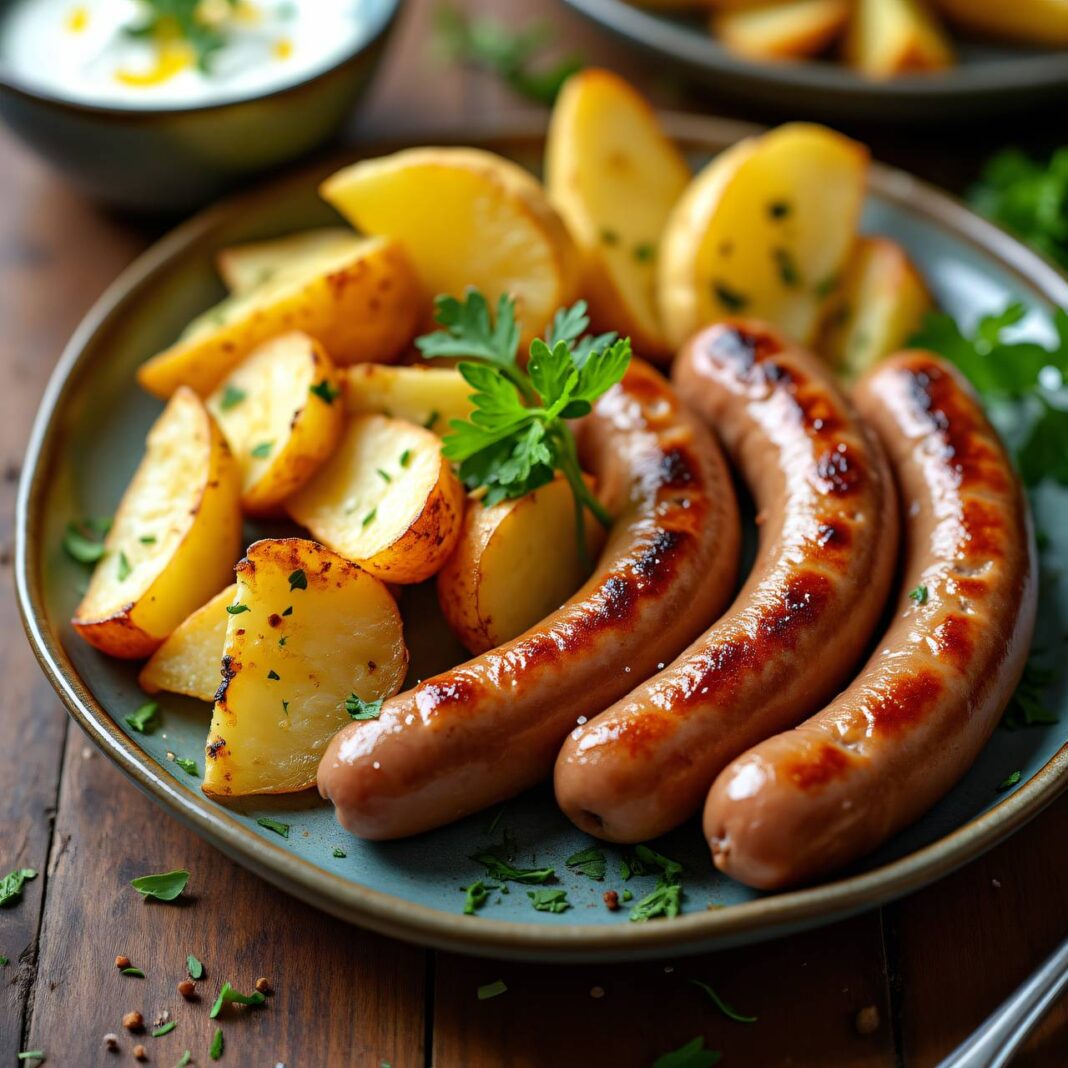 Bratwurstschnecke mit Kohlrabi- und Kartoffelschnitzen Rezept Bratwurstschnecke mit Kohlrabi- und Kartoffelschnitzen Rezept