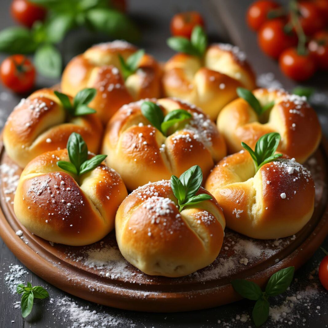 Brötchenrad mit Käse und Basilikum Rezept Brötchenrad mit Käse und Basilikum Rezept