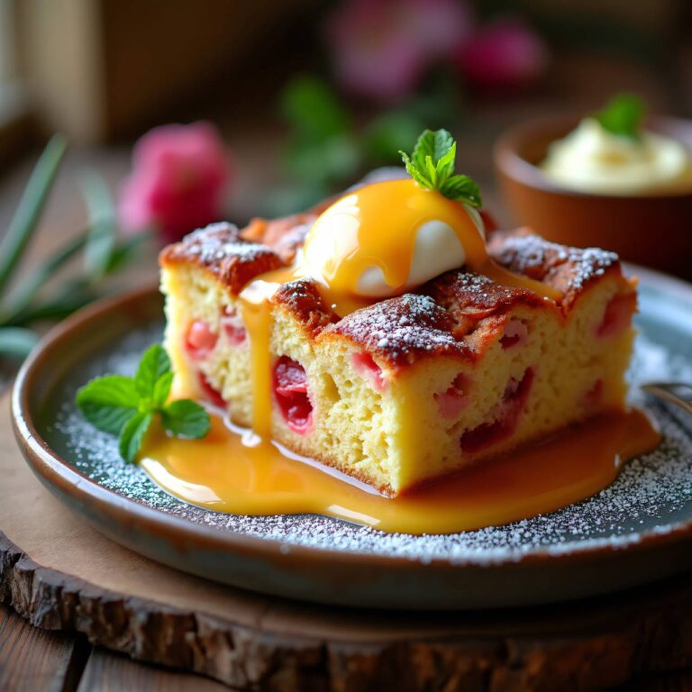 Brot-Rhabarber-Pudding mit Honig-Crème Rezept