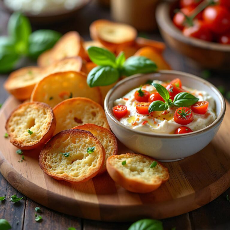 Brotchips mit Tomaten-Hüttenkäsesauce Rezept