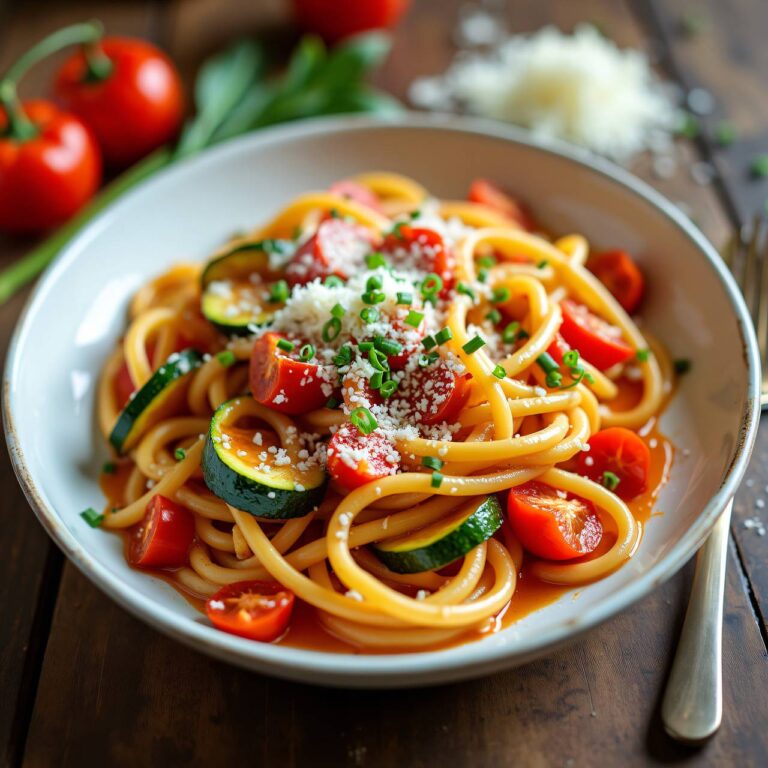 Bucatini an Zucchini-Paprika-Sauce Rezept