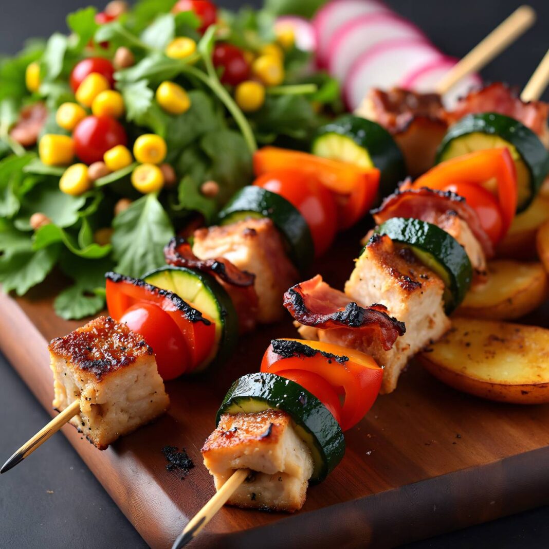 Bunte Spieße mit Kartoffeln und Müsli-Salat Rezept Bunte Spieße mit Kartoffeln und Müsli-Salat Rezept