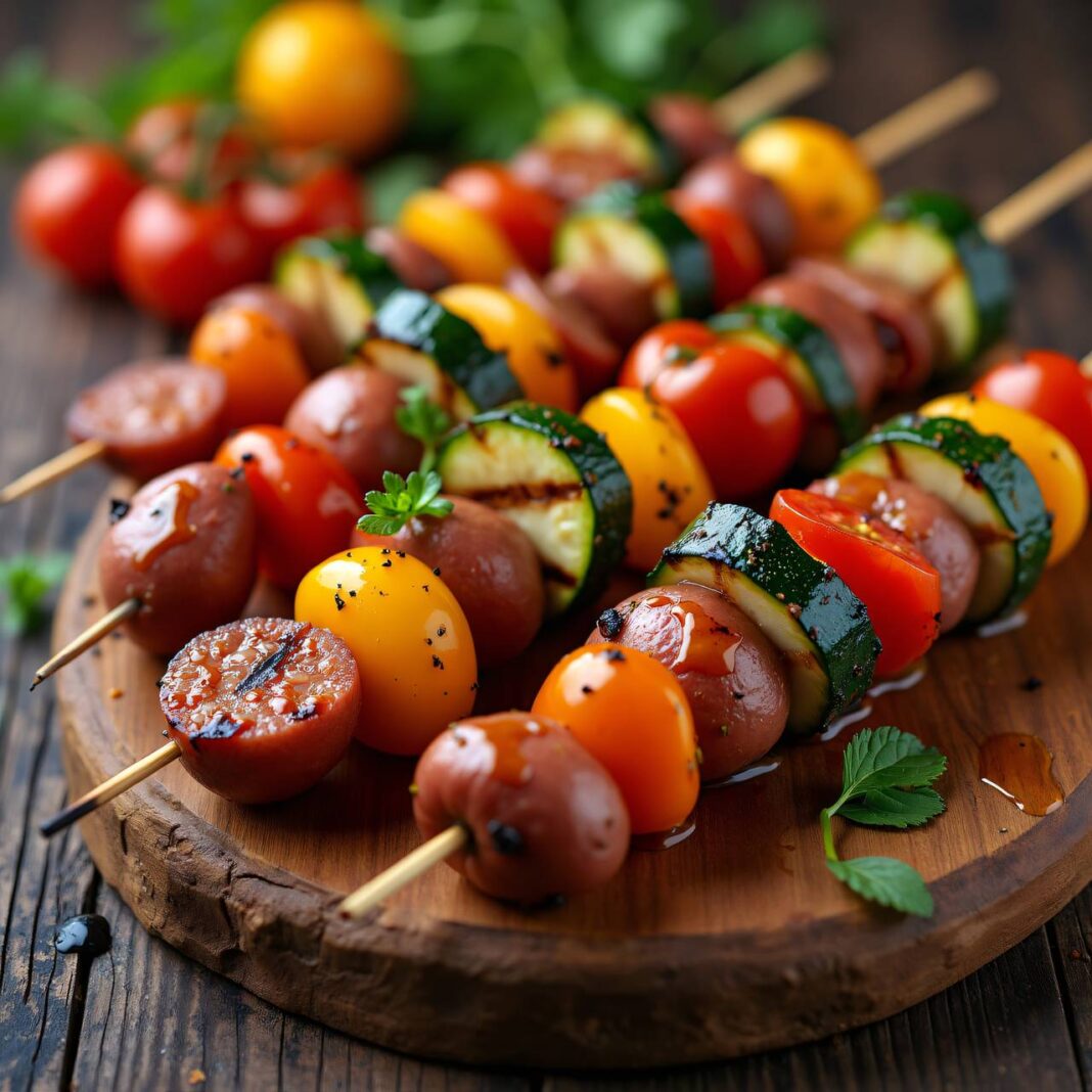Bunte Wurstspieße vom Grill Rezept Bunte Wurstspieße vom Grill Rezept