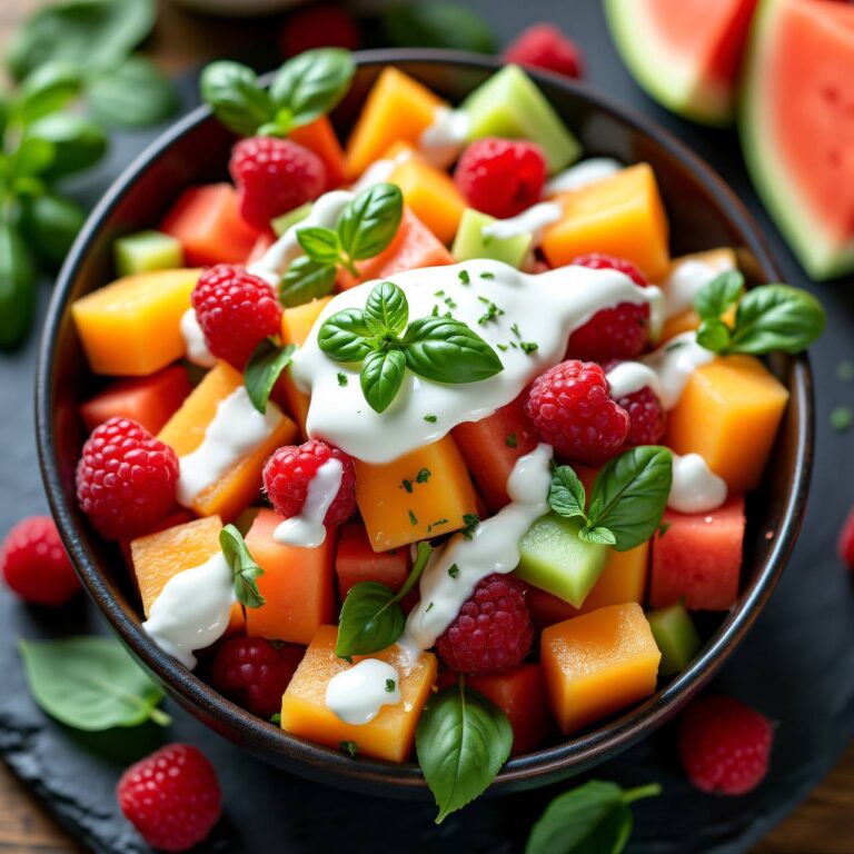 Bunter Melonensalat mit Basilikumsauermilch Rezept