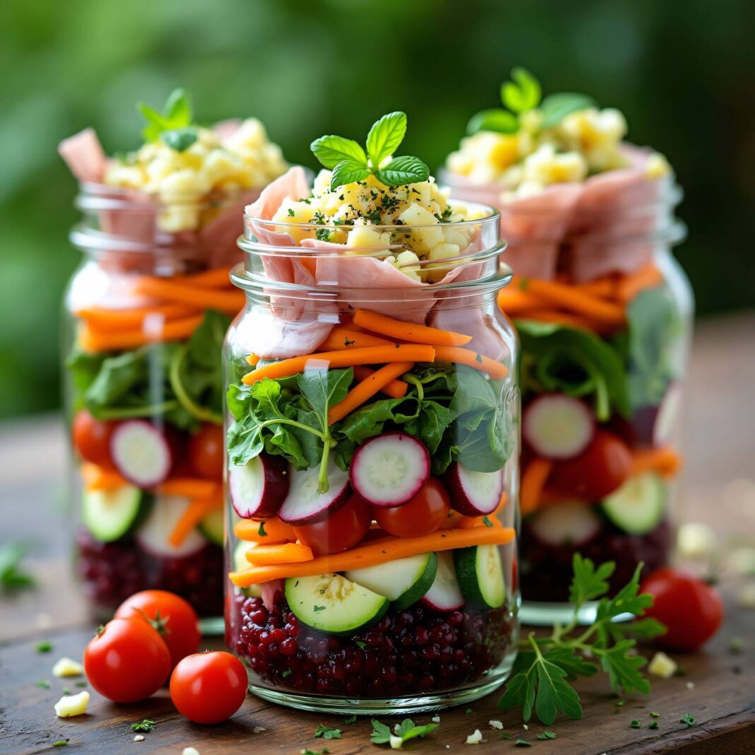 Bunter Salat im Glas mit Schinken und Ei (Low Carb) Rezept Bunter Salat im Glas mit Schinken und Ei (Low Carb) Rezept