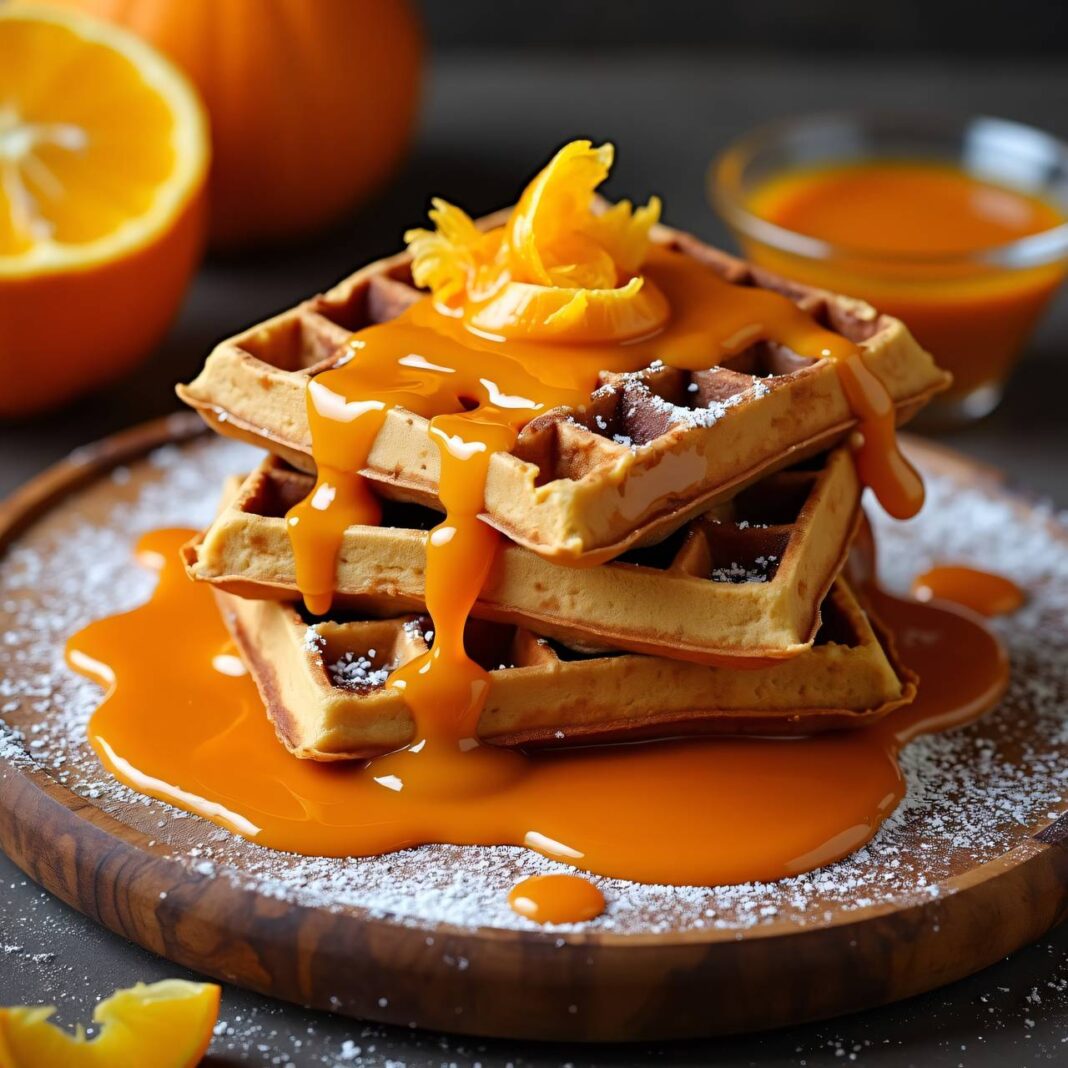 Buttermilch-Waffeln mit Kürbis-Orangensauce Rezept Buttermilch-Waffeln mit Kürbis-Orangensauce Rezept